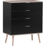 Commode 4 tiroirs spacieux noirs avec pieds obliques en bois clair meuble de rangement pratique pour ...
