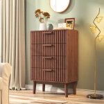 Commode � 4 tiroirs style campagnard, poign�es et pieds en bois, meuble de rangement pour chambre et ...