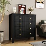 Commode avec 5 tiroirs � fa�ades textur�es et poign�es dor�es, en panneaux de particules, 79�39, 5�80, ...