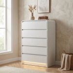 Commode blanche 5 tiroirs, commode chambre, led rgb et anti - basculement, meuble de rangement 73x40x110 ...