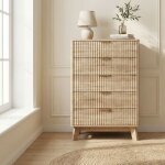 Commode chambre 5 tiroirs, commode bois, meuble de rangement, 73x40x108cm, grande capacit� et anti - ...
