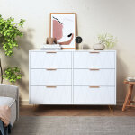 Commode � 6 tiroirs, 100x34x72. 5 cm, fa�ade plaqu�e losange, meuble de rangement avec poign�es et pieds ...