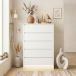 Commode 6 tiroirs blanc brillant avec lumi�re led multicolore - chiffonnier haut de rangement 73x40x110 ...