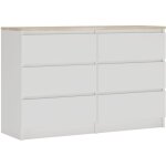 Commode 6 tiroirs : blanc mat / ch�ne sonoma top, 120 � 39 � 79 cm
