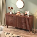 Commode 6 tiroirs bois noyer - adwolt - design art d�co, pieds stables anti - bascule - 100x34x73 cm ...