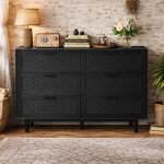 Commode 6 tiroirs chambre, meuble de rangement style boh�me avec conception anti - basculement et cadre ...