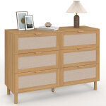 Commode 6 tiroirs robin 115 cm bois et effet lin