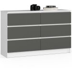 Akord - commode k120 blanche 120 cm 6 tiroirs façade gris graphite 120x40x77 cm Akord - commode k120 blanche 120 cm 6 tiroirs façade gris graphite 120x40x77 cm