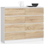 Akord - commode k120 blanche 120 cm 8 tiroirs fa�ade ch�ne sonoma 120x40x99 cm
