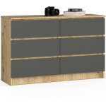 Akord ? commode 120 cm 6 tiroirs ? fa�ade gris graphite ? corps ch�ne artisan ? dimensions 120x40x77 ...