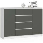 Akord - commode k140 blanche 138 cm 2 portes 4 tiroirs faade gris graphite 4 tagres 138x40x99 cm