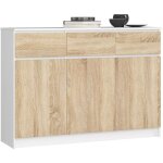 Commode akord k140 blanche 138 cm 3 portes 3 tiroirs fa�ade ch�ne sonoma 6 �tag�res 138x40x99 cm