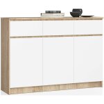Akord - commode k140 ch�ne sonoma 138 cm 3 portes 3 tiroirs fa�ade blanche 6 �tag�res 138x40x99 cm