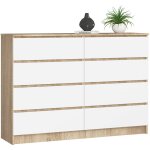 Akord - commode k140 ch�ne sonoma 138 cm 8 tiroirs fa�ade blanche 138x40x99 cm