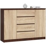Akord - commode k140 wengé 138 cm 2 portes 4 tiroirs façade chêne sonoma 4 étagères 138x40x99 cm Akord - commode k140 wengé 138 cm 2 portes 4 tiroirs façade chêne sonoma 4 étagères 138x40x99 cm