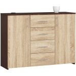 Akord - commode k45 wengé 110 cm 2 portes 4 tiroirs façade chêne sonoma 4 étagères 110x35x80 cm Akord - commode k45 wengé 110 cm 2 portes 4 tiroirs façade chêne sonoma 4 étagères 110x35x80 cm