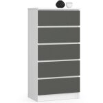 Commode akord k60 blanche 60 cm 5 tiroirs faade gris graphite 60x40x121 cm