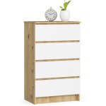 Akord - commode k60 ch�ne artisan 60 cm 4 tiroirs fa�ade blanche 60x40x99 cm