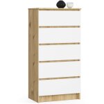 Akord - commode k60 chne artisan 60 cm 5 tiroirs faade blanche 60x40x121 cm