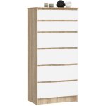 Akord - commode k60 chne sonoma 60 cm 6 tiroirs faade blanche 60x40x130 cm