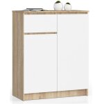 Akord - commode k80 ch�ne sonoma 80 cm 2 portes 1 tiroir fa�ade blanche 4 �tag�res 80x40x99 cm