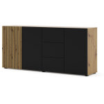 Bim furniture ? commode auris 180x42x82cm ? ch�ne noir mat ? 3 tiroirs verrouillables avec syst�me 'push ...