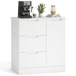 Commode bealife buffet commode blanc avec 1 porte et 3 tiroirs pour salon l'entr�e et chambre 80 x 35 ...