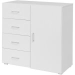 Commode blanche 4 tiroirs ? dimensions 90x41x87 h cm ? mdf 15 mm avec poign�es et pieds argent�s ? pour ...