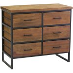 Commode en bois recycl et mtal loft 6 tiroirs