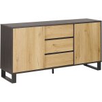 Commode buffet 3 tiroirs et 2 compartiments en mdf couleur bois clair noir elda Commode buffet 3 tiroirs et 2 compartiments en mdf couleur bois clair noir elda