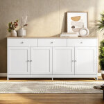 Commode buffet avec 3 tiroirs et 4 portes?buffet en bois blanc 160 x 37 x 75 cm?�tag�res r�glables?style ...