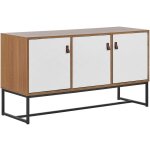 Commode buffet effet bois clair avec 3 compartiments � portes blanches meuble de rangement �l�gant pour ...