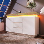 Commode, buffet laqu� brillant � 2 portes et 3 tiroirs, �clairage led (contr�lable via application), ...