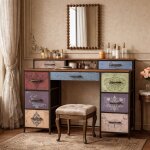 Commode chambre adulte, commode 9 tiroirs coiffeuse avec rangement chiffonnier meuble de rangement coiffeuse ...