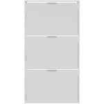 Commode � chaussures en bois de 3 portes coloris blanc brillant - longueur 60 cm x hauteur 113 cm x profondeur ...