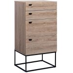 Commode chiffonnier au style industriel avec 4 tiroirs de tailles diff�rentes effet bois clair pieds ...