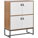 Commode haute effet bois clair avec 2 compartiments � portes meuble de rangement �l�gant pour chambre ...