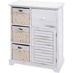 Hhg - commode 676, armoire � tiroirs, tiroir panier en bois massif 80x60x30cm, blanc miteux