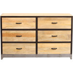 Commode industrielle en bois manguier massif et m�tal noir 6 tiroirs l130 cm industria