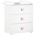 Commode a langer - babyprice - basic - 3 tiroirs - en bois - boutons coeur rose