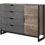 Vente - unique - commode laonile - 1 porte et 4 tiroirs - noyer et anthracite