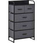 Homcom - commode meuble de rangement 5 tiroirs pliables en tissu 58 x 29 x 99 cm gris