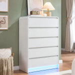 Commode moderne blanche, �clairage led, buffet, avec 5 tiroirs et s�curit� anti - basculement, design ...