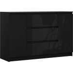Commode : noir mat / noir brillant, 120 � 39 � 78 cm, 2 portes, 3 tiroirs