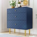 Modernluxe ? commode 3 tiroirs bleu fonc� ? motif �cailles de poisson ? pieds en m�tal champagne ? bois ...