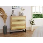 Deco in paris - commode scandinave 3 tiroirs en bois métal et cannage tullio Deco in paris - commode scandinave 3 tiroirs en bois métal et cannage tullio