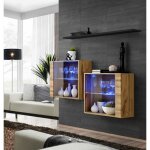Commode - switch sb iii - 2 vitrines led - 1 �tag�re - bois et noir - mod�le 1 - livraison gratuite
