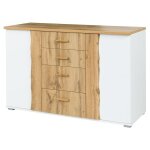 Meublorama - commode wood 4 tiroirs et 2 portes coloris chne et blanc