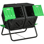 Composteur de jardin bac � compost pour d�chets rotatif 360� double chambre 130 l acier pp 67 x 60 x ...