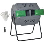 Composteur de jardin - bac � compost pour d�chets - rotatif 360� - double chambre 160 l - acier pp gris ...